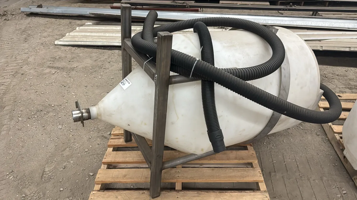 Ace Roto-Mold 115 gallon mixing cone on steel bracket used for hemp
