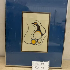 Framed Clemence Wescoupe Indigenous Art Print, Stylized Bird Figure, 17 × 14”