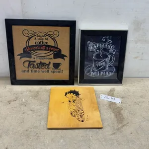 Coffee-Themed Framed Wall Art, "Espresso Your Mind" Sign and Betty Boop Motorcycle Wood Carved