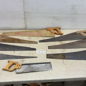 Vintage Hand Saw Collection Including Disston, Backsaw, and "Visitors Welcome" Novelty Saw