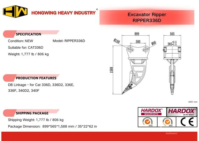 2026 HW RIPPER336D Excavator Ripper - Fits Cat 336D (Unused)