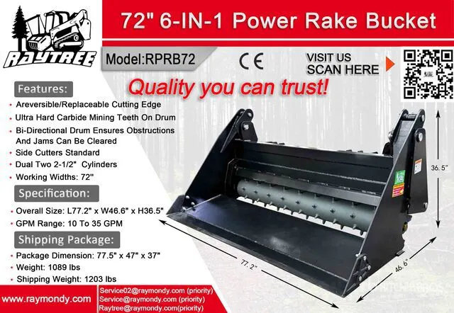 2026 Raytree RPRB72 72 in Power Rake Skid Steer Bucket (Unused)