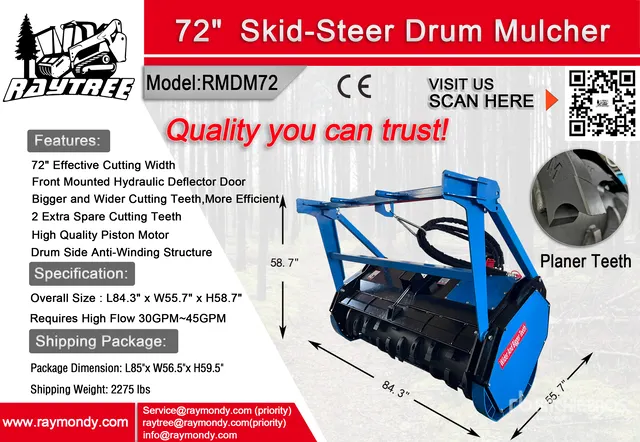 2026 Raytree RMDM72 72 in Drum Skid Steer Mulcher (Unused)