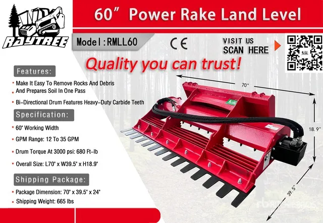 2026 Raytree RMLL60 60 in Rake Skid Steer Landplane (Unused)
