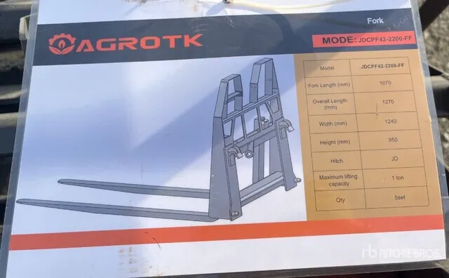 Quantity of (5) 2026 AGT JDCPF42-2200-FF 42 in 2200 lb Wheel Loader Forks (Unused)