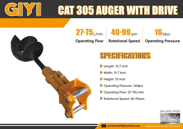 2026 GIYI 16 in Cat 305 Excavator Auger (Unused)