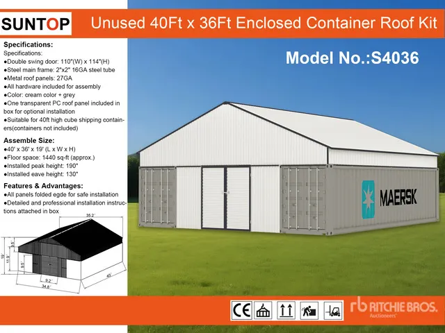 2026 SUNTOP S4036 36 ft x 40 ft Enclosed Container Shelter (Unused)