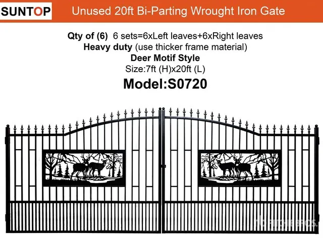Quantity of (6) 2026 SUNTOP S0720 20 ft Wrought Iron Bi-Parting Driveway Gate (Unused)