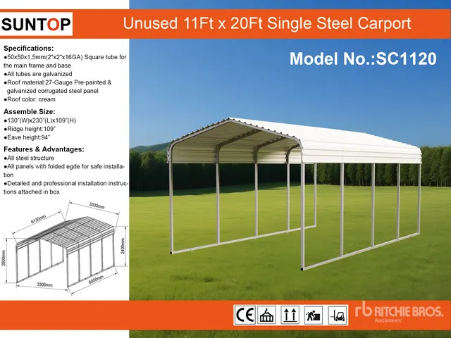 2026 SUNTOP SC1120 11 ft x 20 ft Carport (Unused)