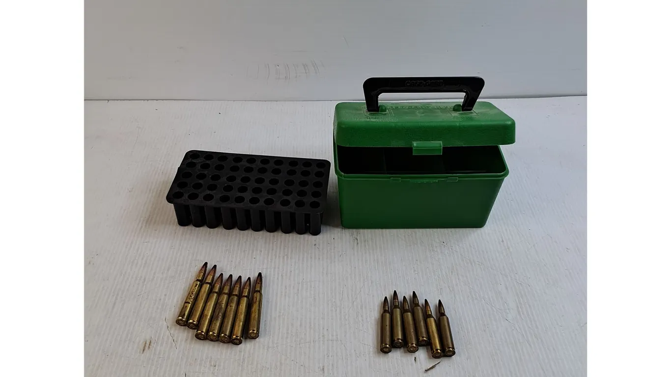 *^(7) 30-06 Springfield Cartridges - (6) 243 Winchester Cartridges - Caseguard Box & Sorter - Cannot