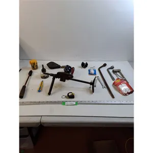 Hand Drill, Plumb Bob, Tire Irons, & Various Wrenches & Bits