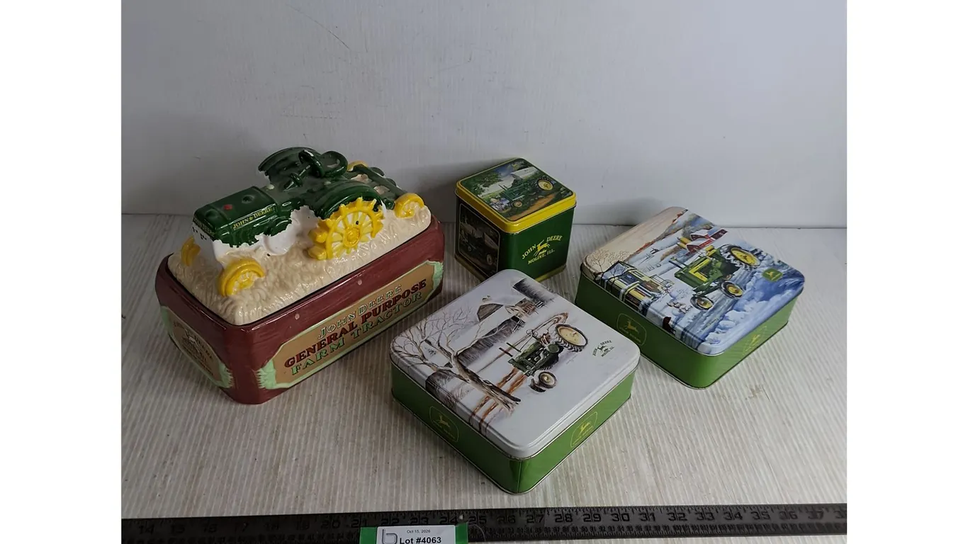 John Deere Tins & Vintage Porcelain Box