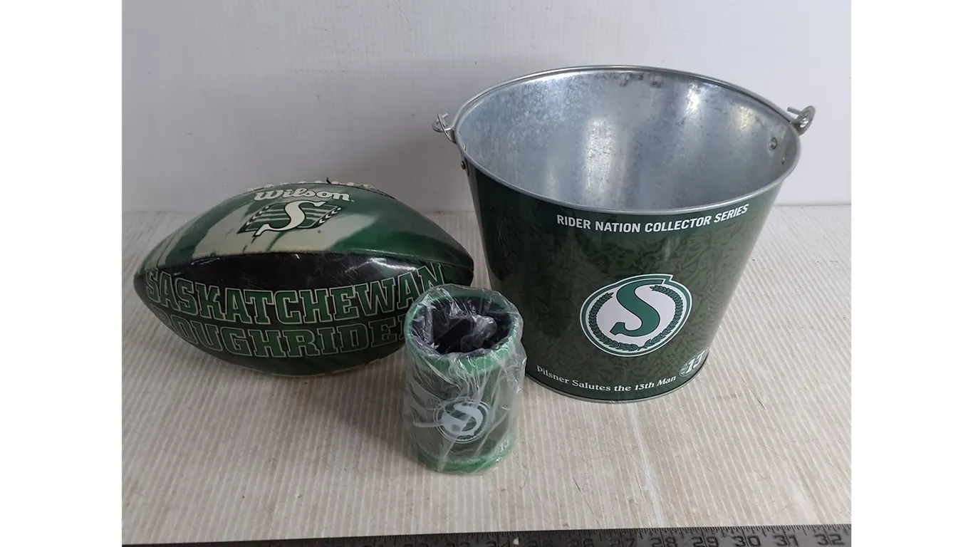 Saskatchewan Roughriders Ice Bucket, Football, Bottle Cozy