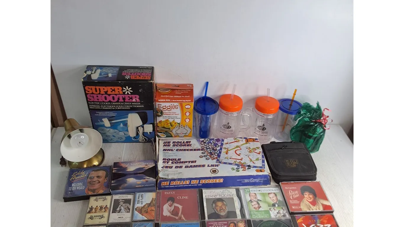 Desk Lamp - Working, Super Shooter, Eggies, Travel Mugs, NHL Board Game, Cassettes, CD's, Misc.