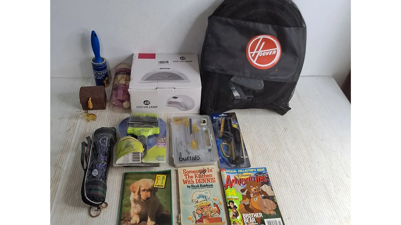 LED Lamp - Untested, Umbrella, Geometry Set, Sealed Brushes, Lucky Elephant, Vacuum Accessories