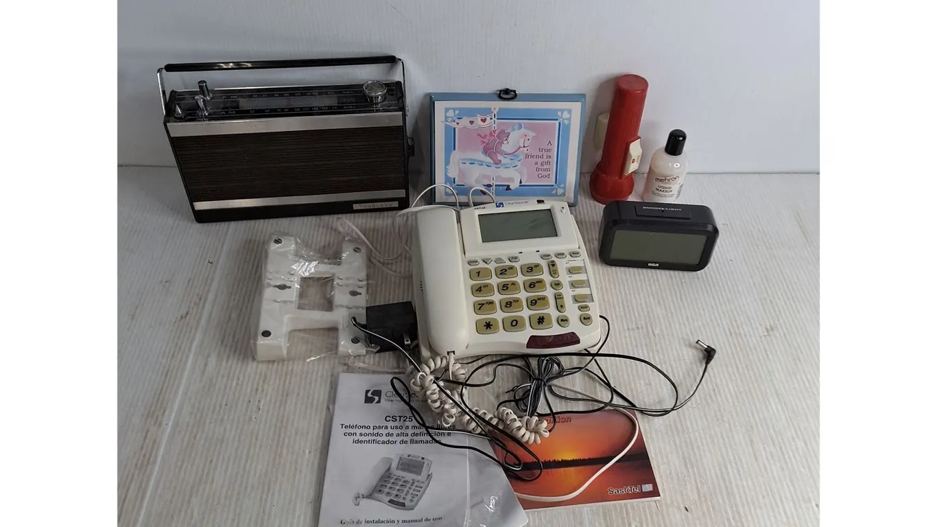 Portable Radio, Clear Sounds Landline Telephone, Alarm Clock, Flashlight, Misc.