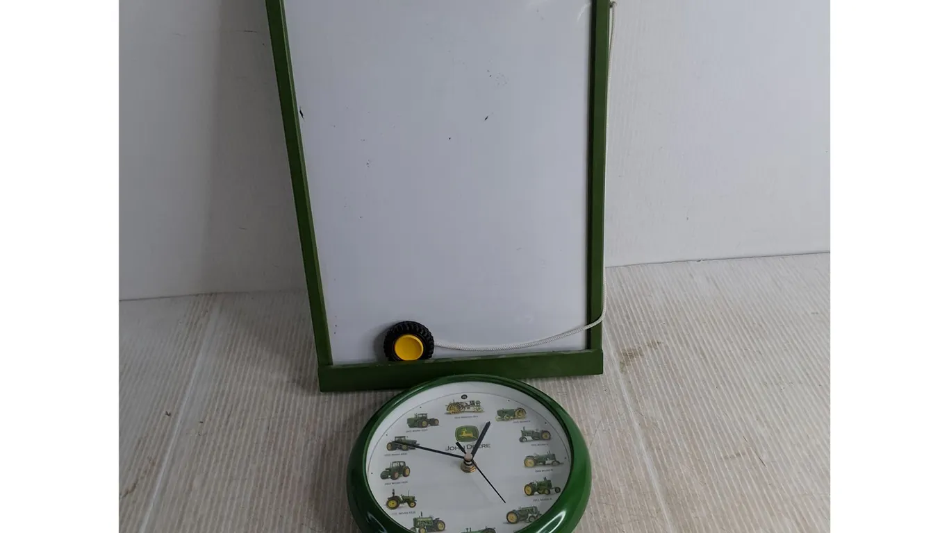 John Deere Decor - 18" x 11" White Board, 8" Wall Clock