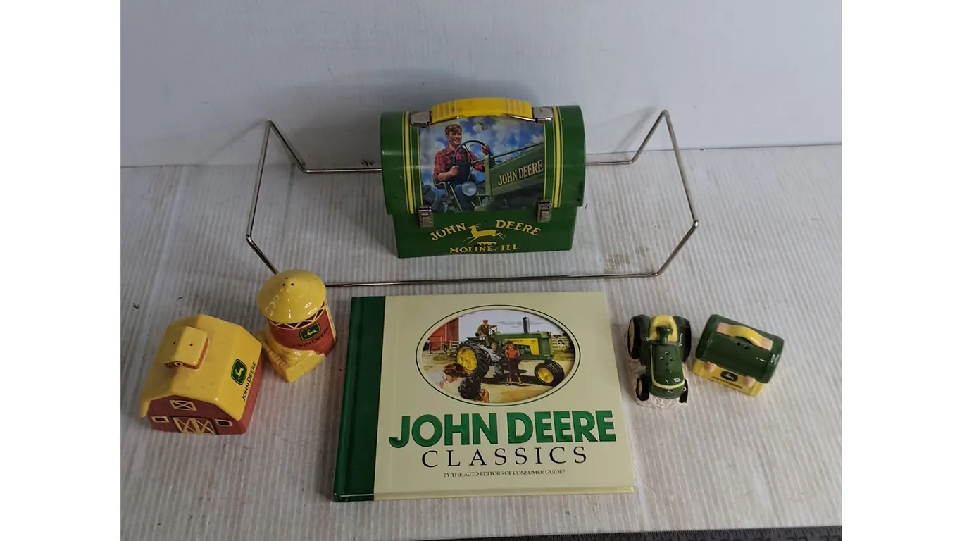 John Deere Lot - Salt & Pepper Shakers, Classics Book, Lunch Kit