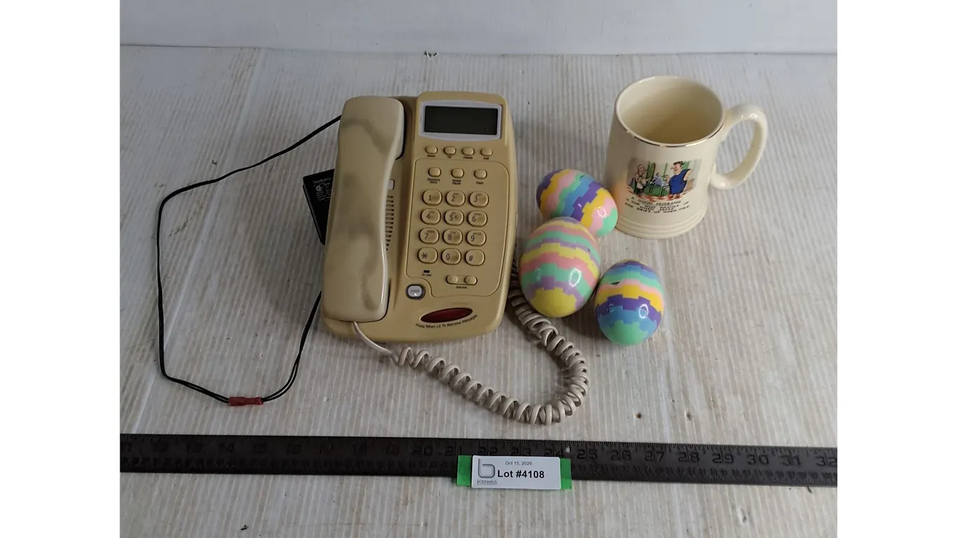 Sasktel Landline Telephone - Powers On, "Good Husband" Mug, Puzzle Eggs