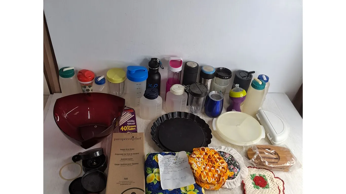 Assorted Kitchenware & Travel Bottles