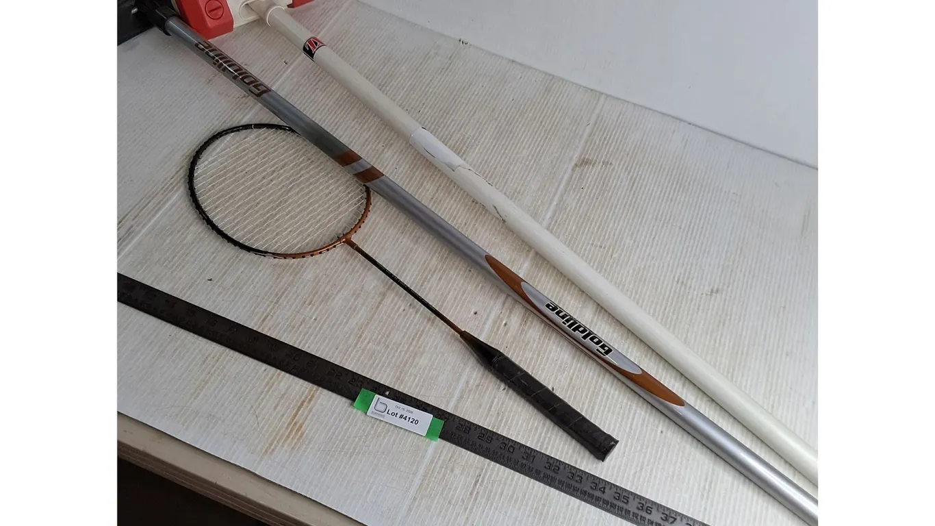* (2) 50" Curling Brooms, Badminton Racquet - Pickup Only