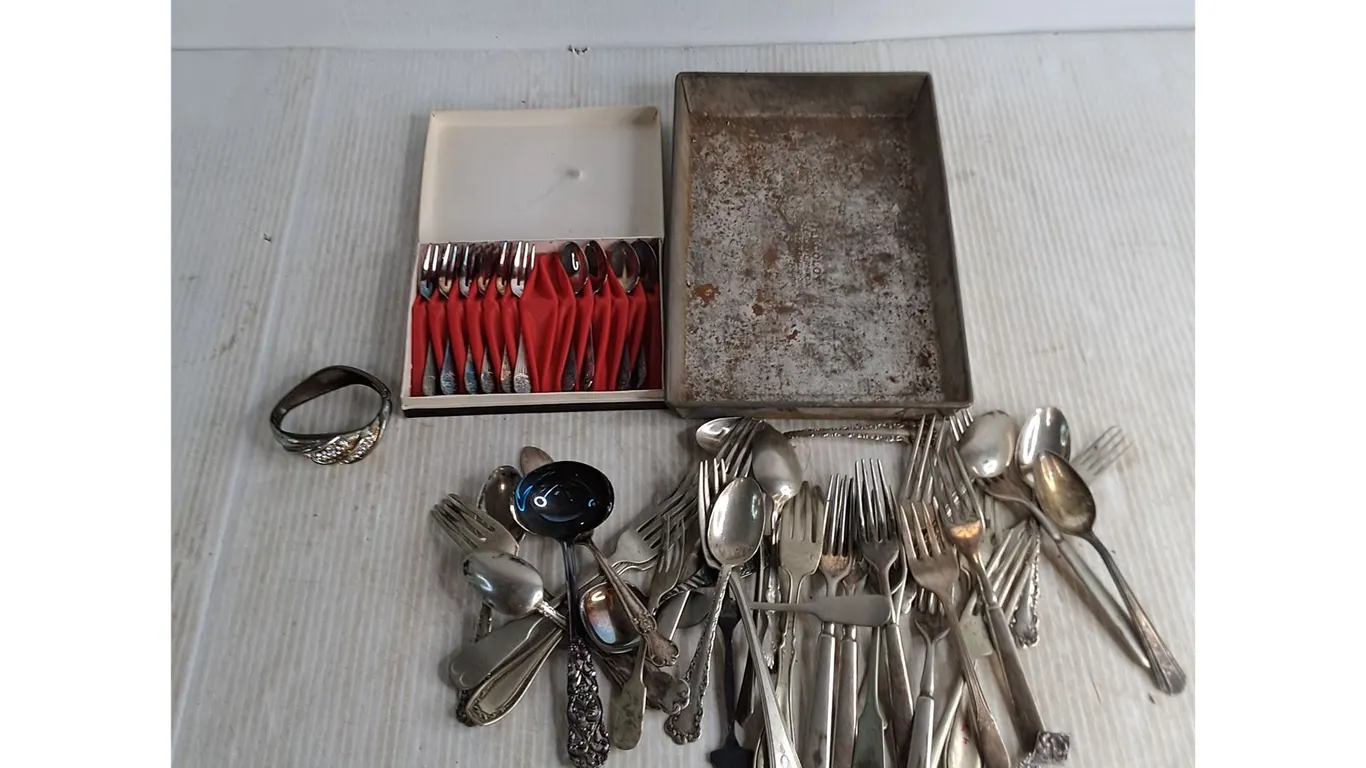 Assorted Vintage Cutlery, Bake Pan, Woman's Bracelet