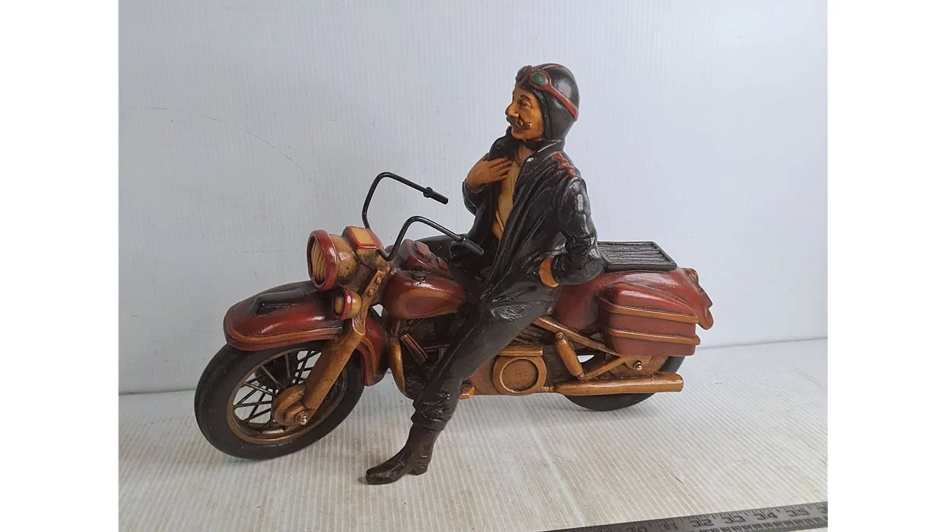 Vintage Resin Motorcycle w/Biker Ornament - 14" High x 18" Length