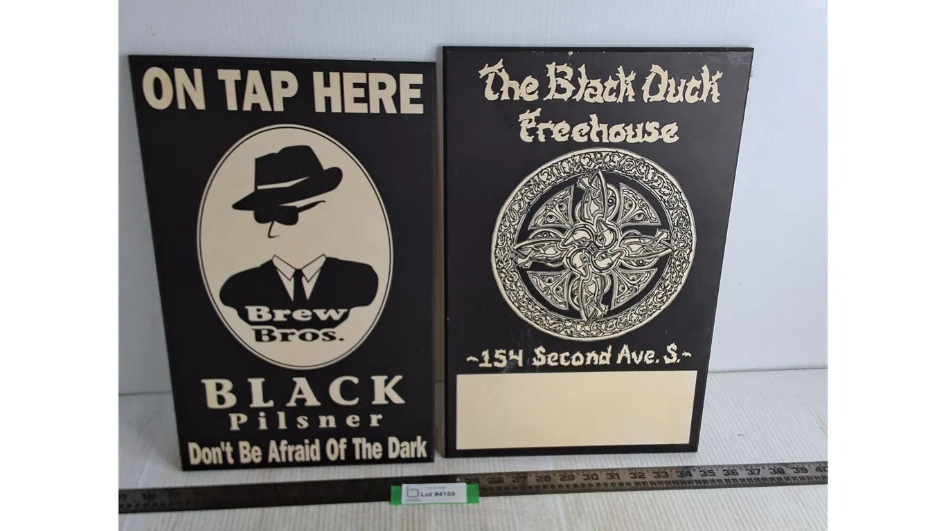 (2) Promotional MDF Signs - Largest 17" x 11"