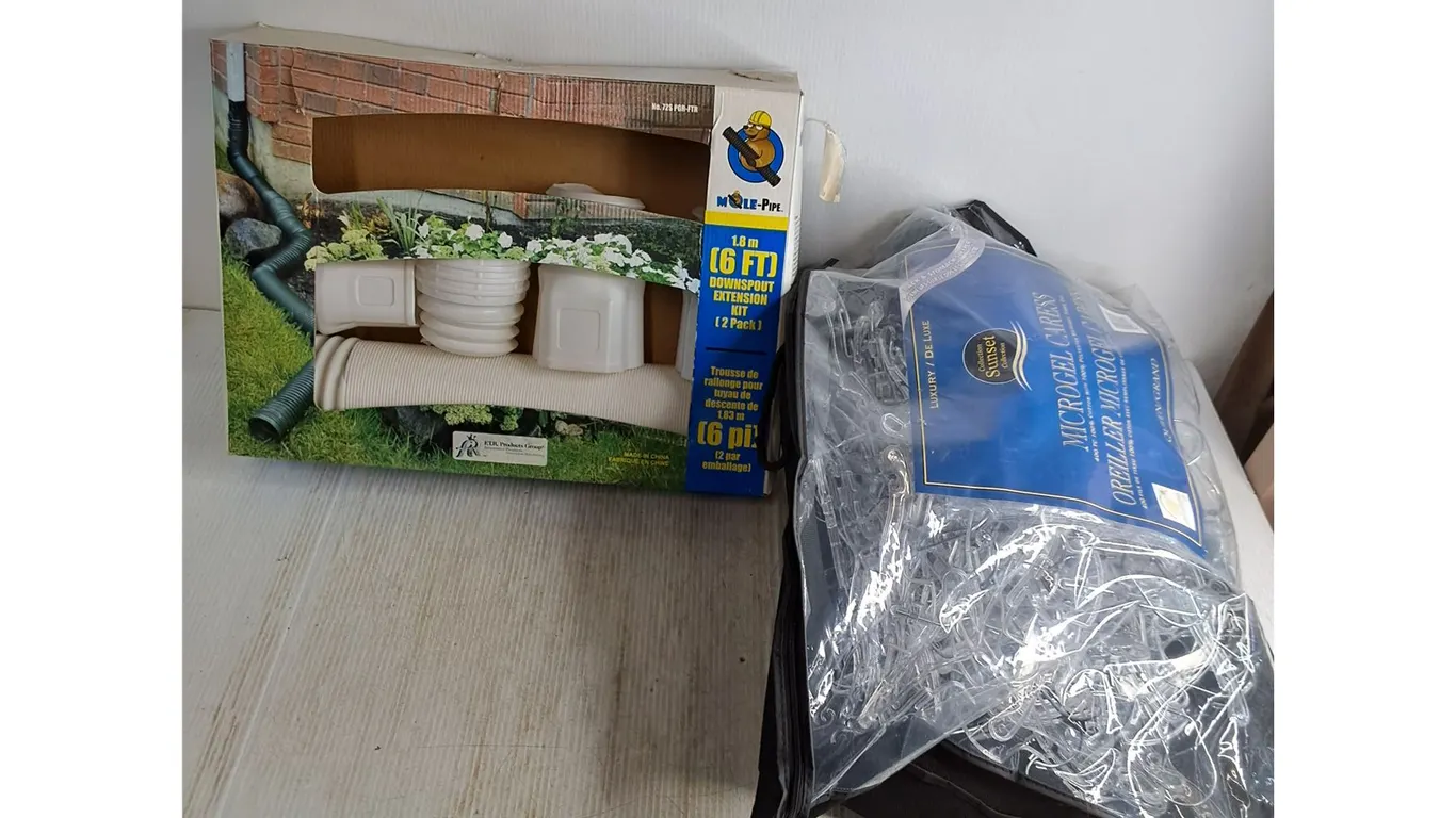 Partial Box of Unused Mole Pipe, Bag of Bulk Clothes Hangers