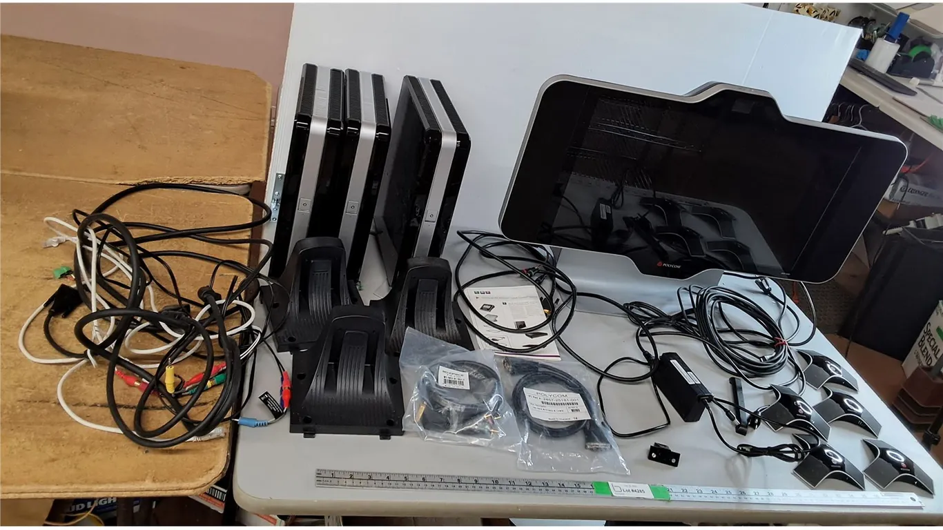 Polycom Video Conferencing System- Monitors- One Tested, Processors, Microphone Arrays, Cables, Misc