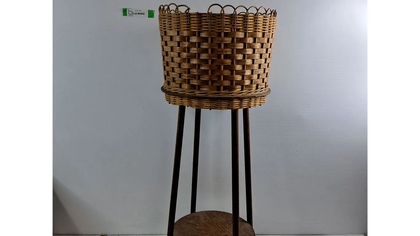 Plastic Door Hanger Hooks - Table w/ Attached Wicker Basket -11.5x32x9.5- As Is, Pickup Only
