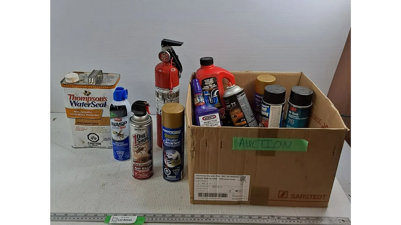 Assorted Chemicals & Aerosols - Fire Extinguisher - As Is - Cannot Ship