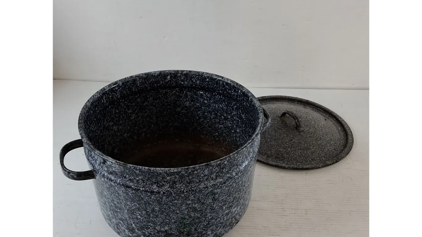 Black Speckled Enamelware Stock Pot With Lid