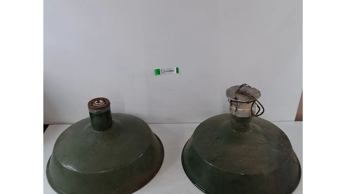 (2) Vintage Industrial Metal Enamel Saucer Lamp Light Fixtures Untested As-Is