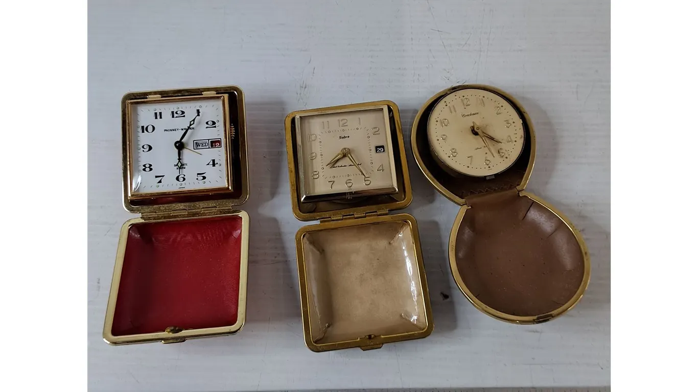 (3) Vintage Mechanical Wind-Up Travel Alarm Clocks Untested