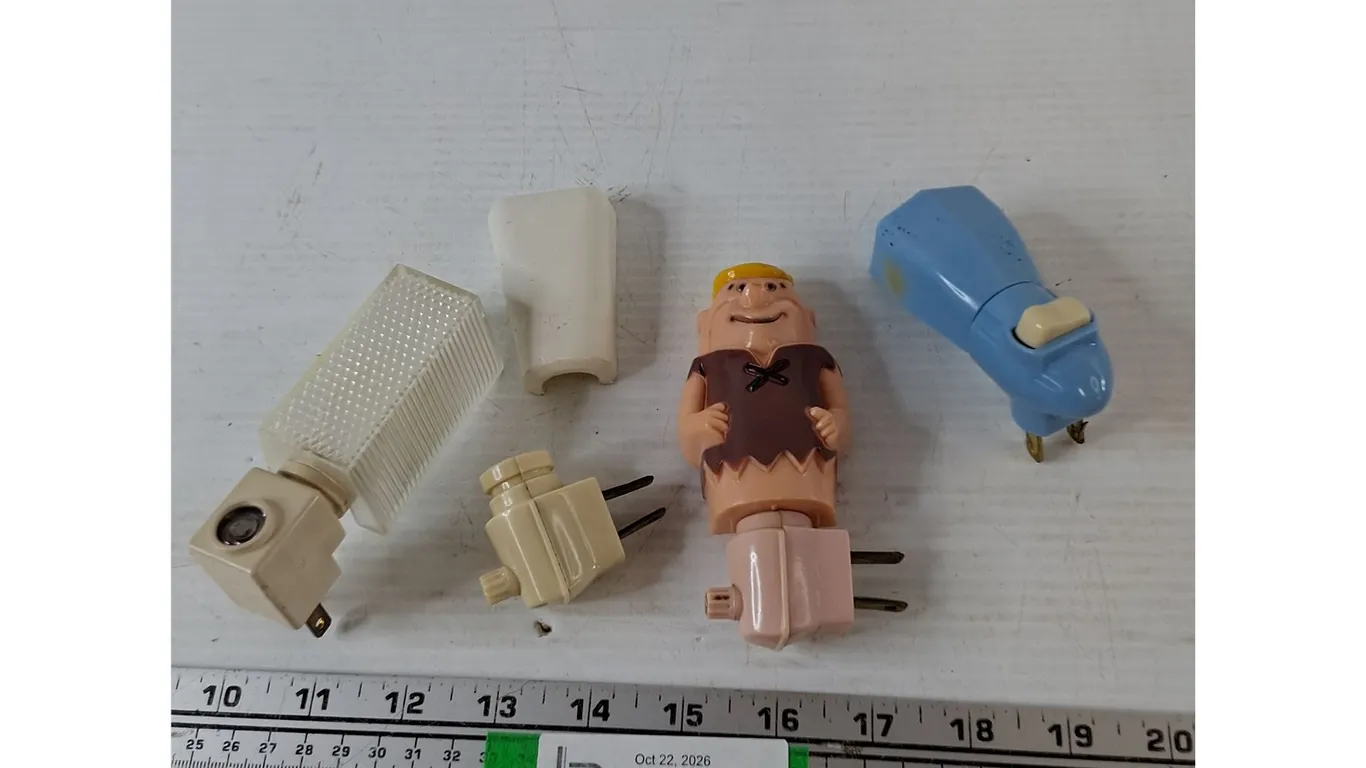 (1) Darkness-Activated Nightlight Works, (2) Nightlight Plugs and Flintstones Barney Untested