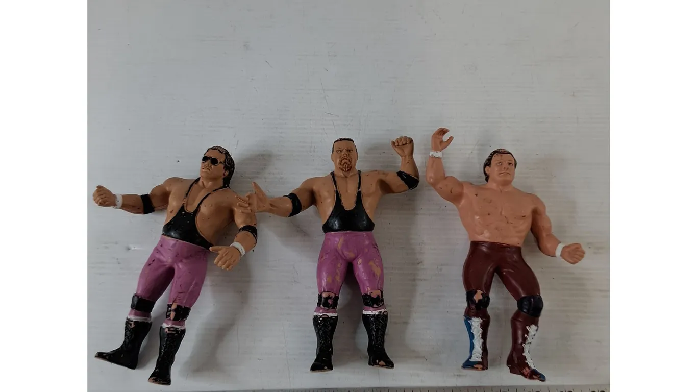 1987 WWF Wrestling Superstars Rubber Action Figures, Bret Hart, Jim Neidhart, Greg Valentine