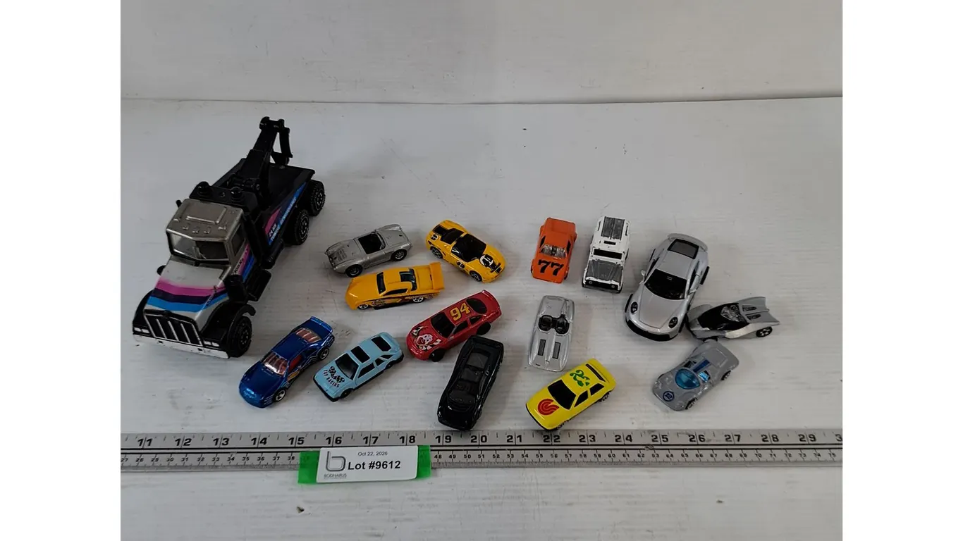 Assorted Toy Cars and Tonka Tow Truck, Hot Wheels, Marston, Tonka, Majorette