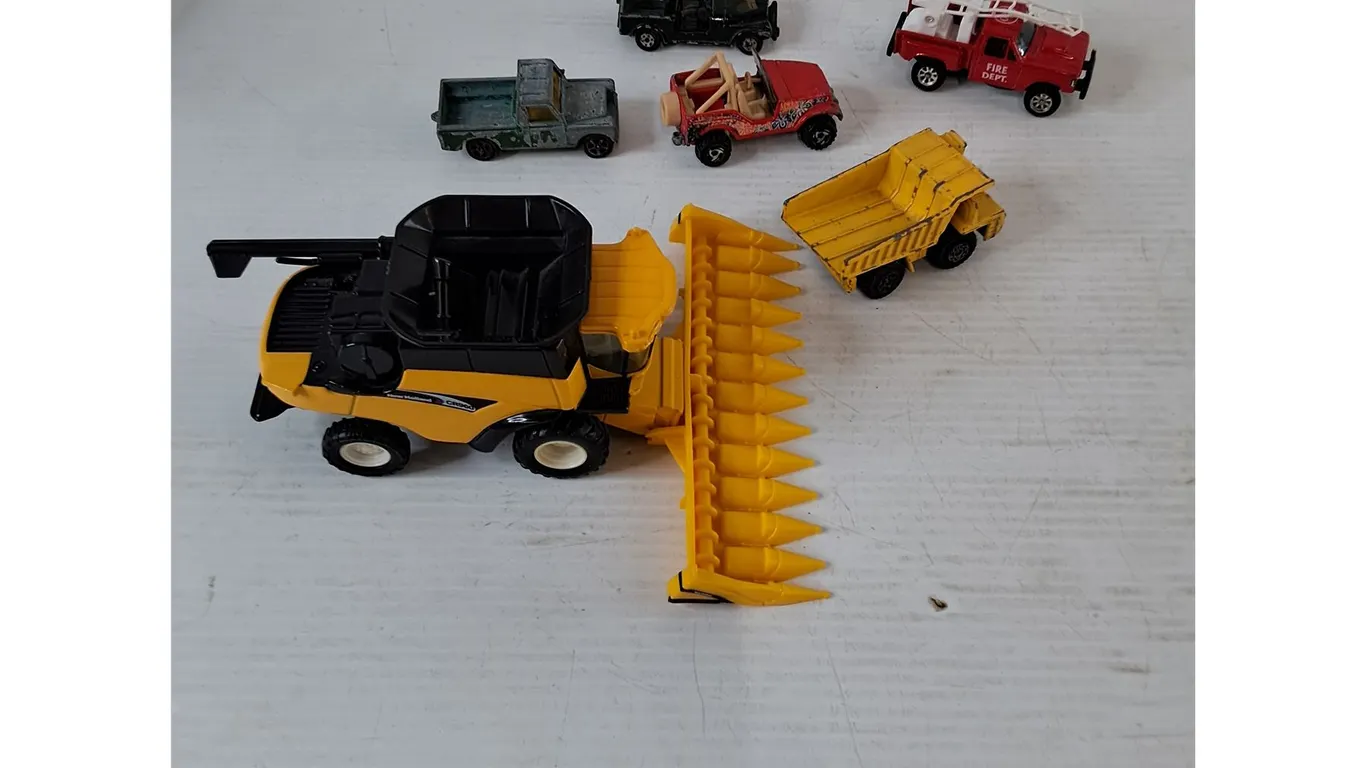(6) Toy Vehicles, Ertle, Matchbox, Corgi, Hot Wheels, Maisto, Combine Harvester, Gravel Truck, Misc