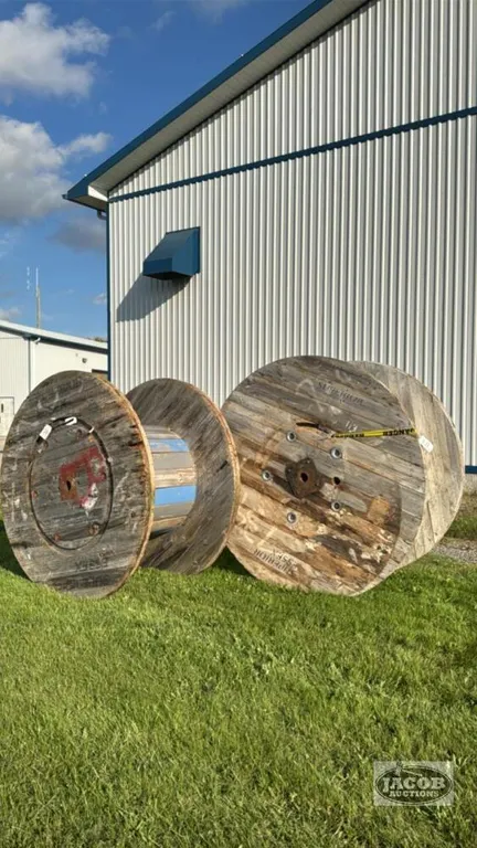 (2) 77IN DIAMETER WOODEN WIRE SPOOLS