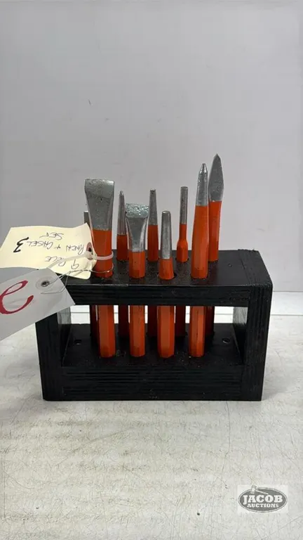 9 PC. PUNCH AND CHISEL SET WITH STAND