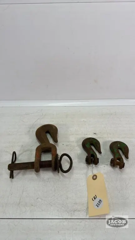 (2) 5/16 CHAIN HOOKS AND (1) 7IN LONG HOOK WITH PIN