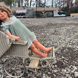 Genuine Shirley Temple Doll with Original Dress and Wicker Baby Carriage