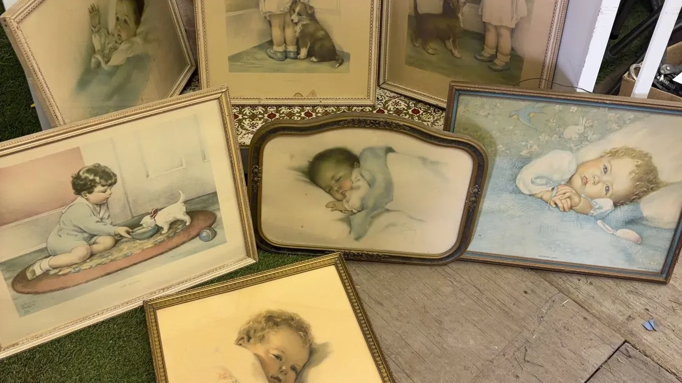 Framed Baby Prints, Vintage Sheet Music, Player Rolls & 78 RPM Records
