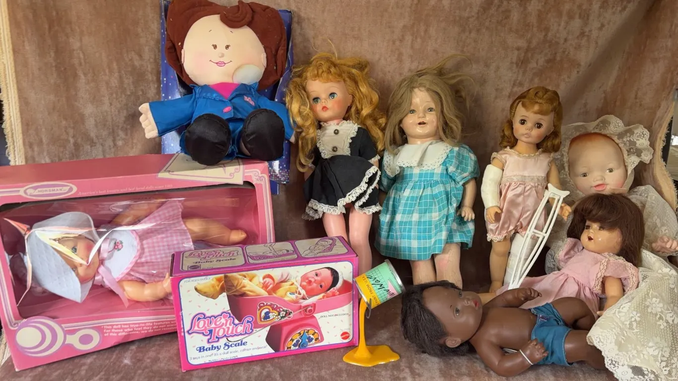 Vintage and Modern Dolls Including Horsman Baby Doll, Plush, and Accessories