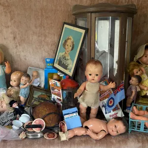 Dolls, Doll Parts, Shirley Temple Print, Doll Cabinet, and Miscellaneous Items Lot