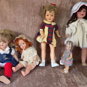 Material Dolls with Vintage Dresses, Lot of 5, Varied Sizes