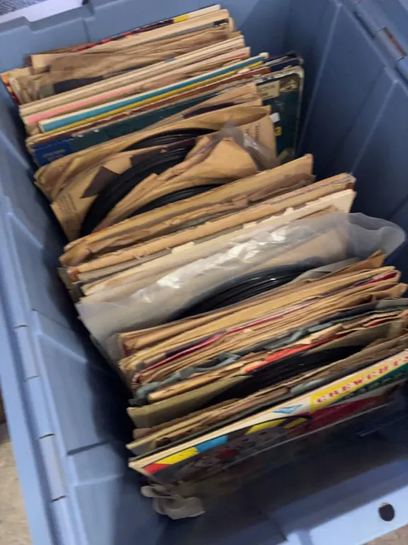 Large Bin of Assorted 78 RPM Records, LPs and Story Albums Various Artists