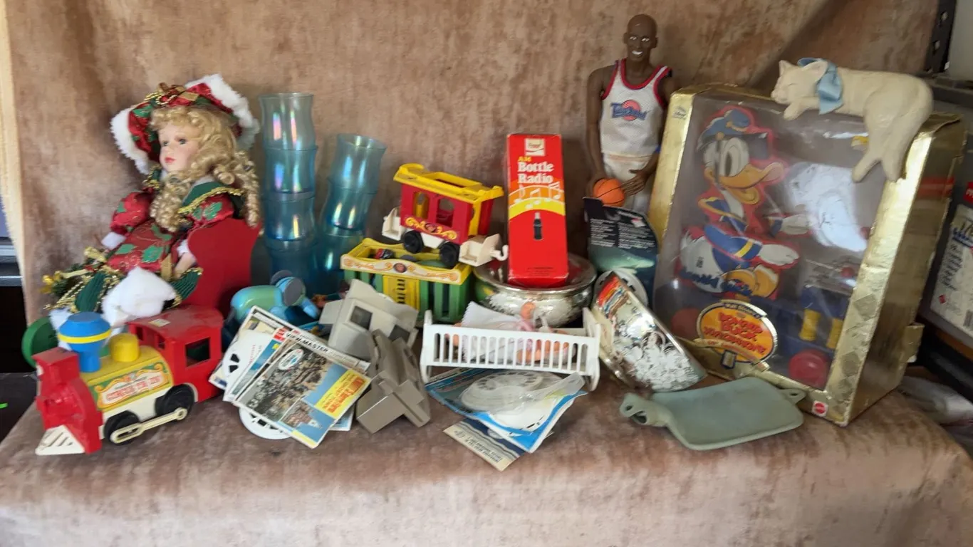 Toys and Collectibles Lot: Dolls, Donald Duck, Train, View-Master Reels