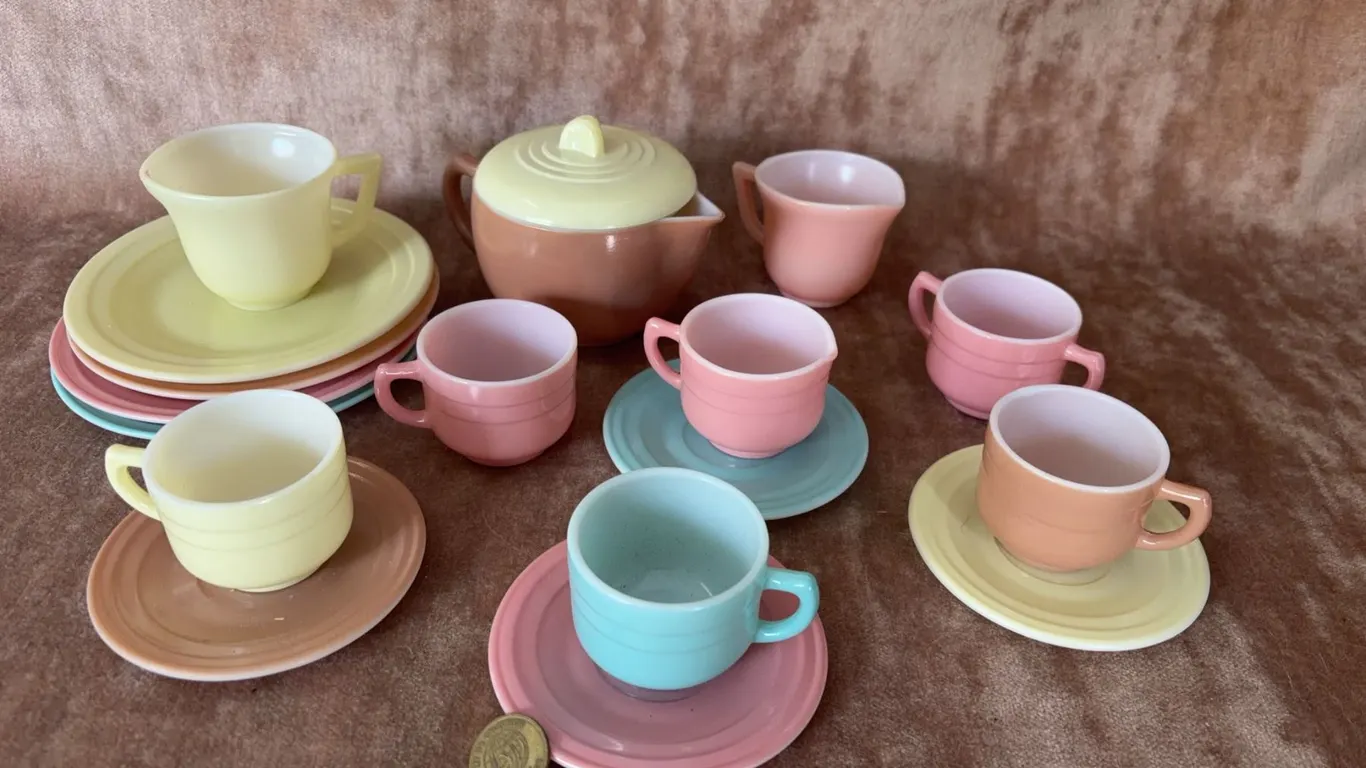 Little John’s Play Set Saucy Toffee 1950s Child’s Tea Set with Original Box